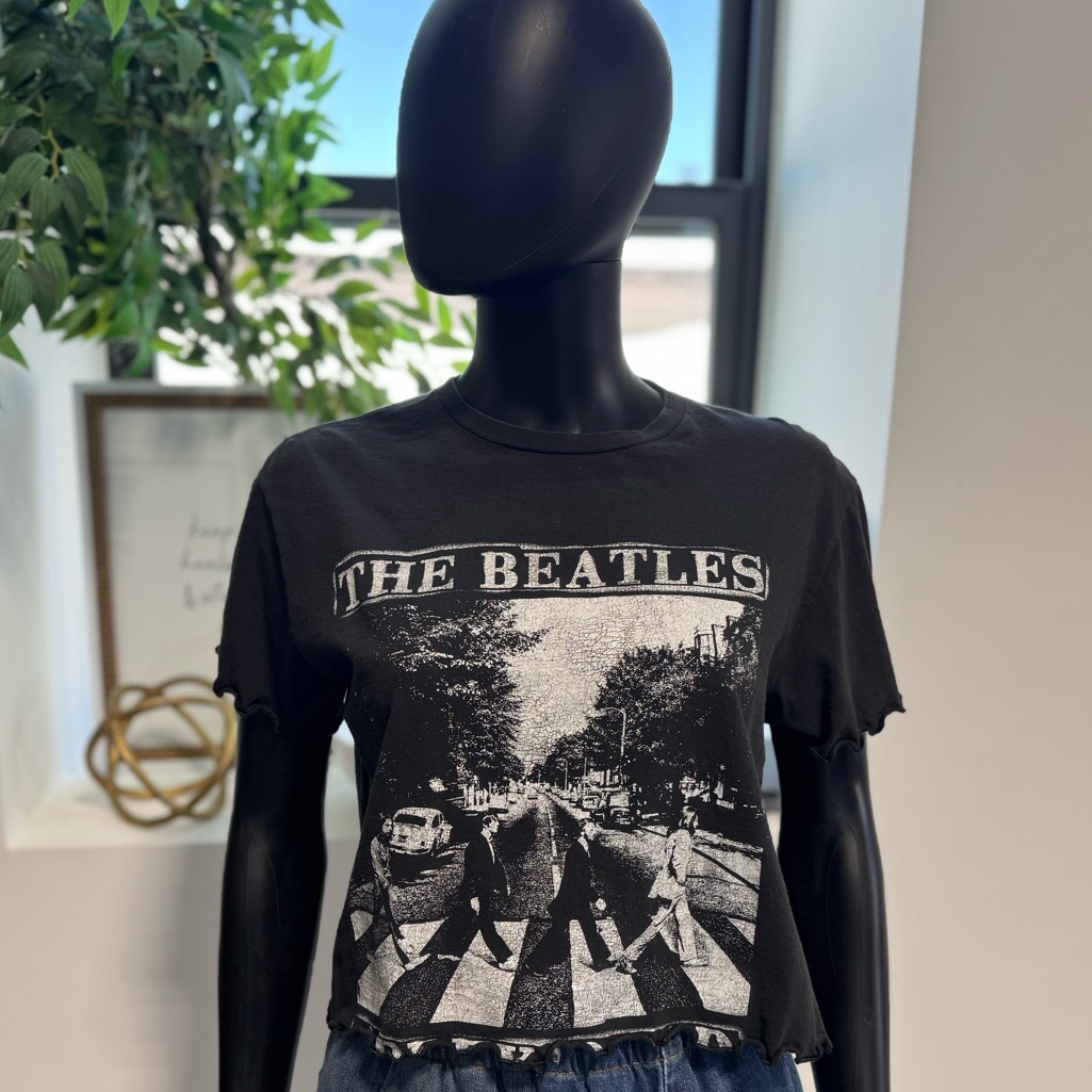 Vintage The Beatles Graphic Tee Upcycled Size Large Cropped Top